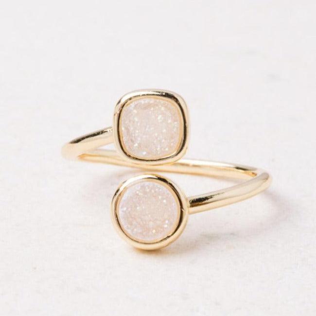 White Druzy Agate & Gold Wrap Ring - Give Freedom To Girls & Women!