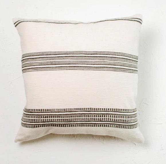 18" Hand Woven White & Grey Throw Pillow Cover, Ethiopian Cotton, Fair Trade