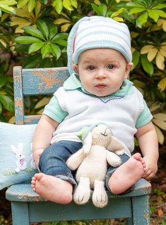 Handmade Knit Striped white & Blue Baby/ Toddler Bunny Ear Hat - Fair Trade - Give Back Goods