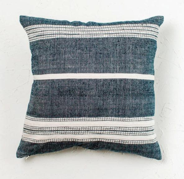 18" Hand Woven Navy & White Striped Throw Pillow Cover, Ethiopian Cotton, Fair Trade