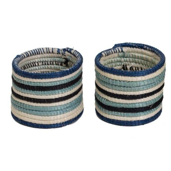 4-Striped Silver & Blue Hand Woven Napkin Rings, Fair Trade, Rwanda