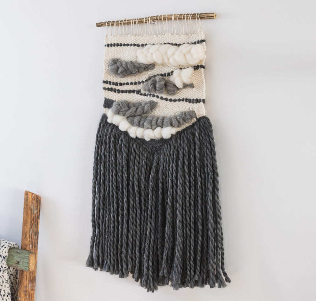 Handmade Woven Wall Hanging in Grey Tones - Helps Break the Cycle of Poverty!