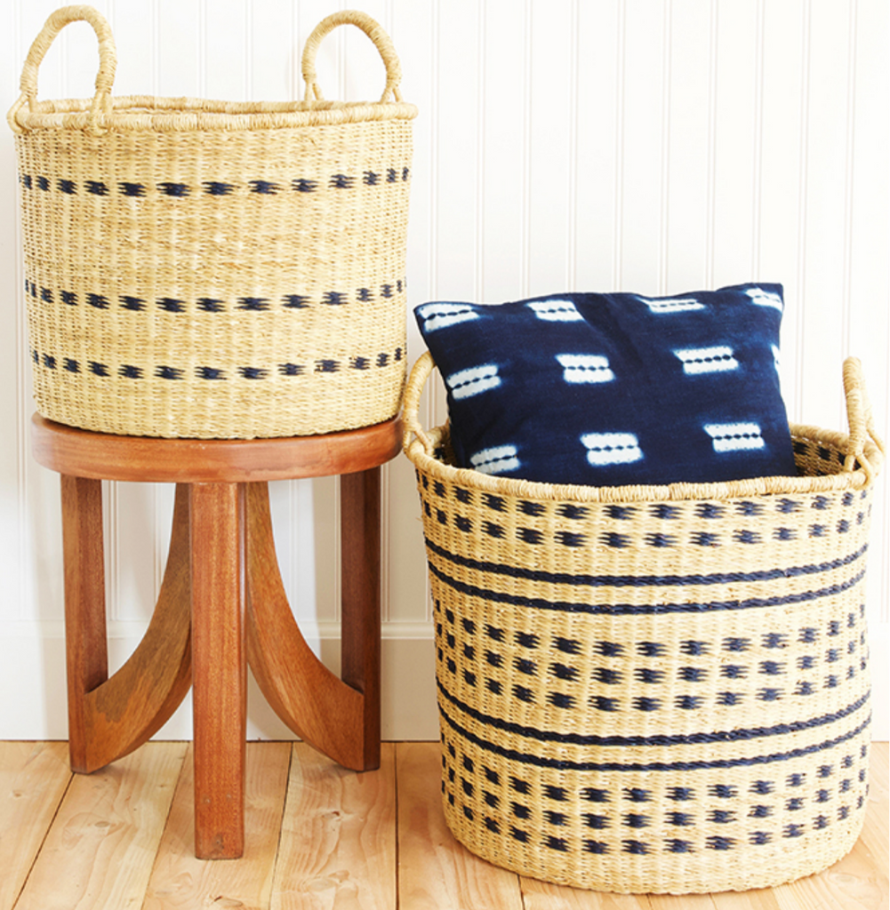 Set of 2 Handwoven Storage Baskets with Handles, Elephant Grass , Fair Trade & Eco-Friendly