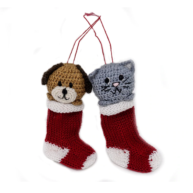 Set of 6 Hand Crocheted Dog and Cat Stocking Ornaments, Fair Trade