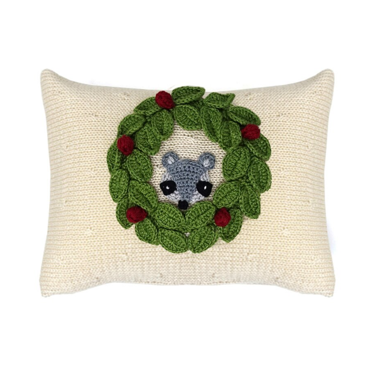 Hand Knit Racoon Mini Christmas Pillow, Fair Trade