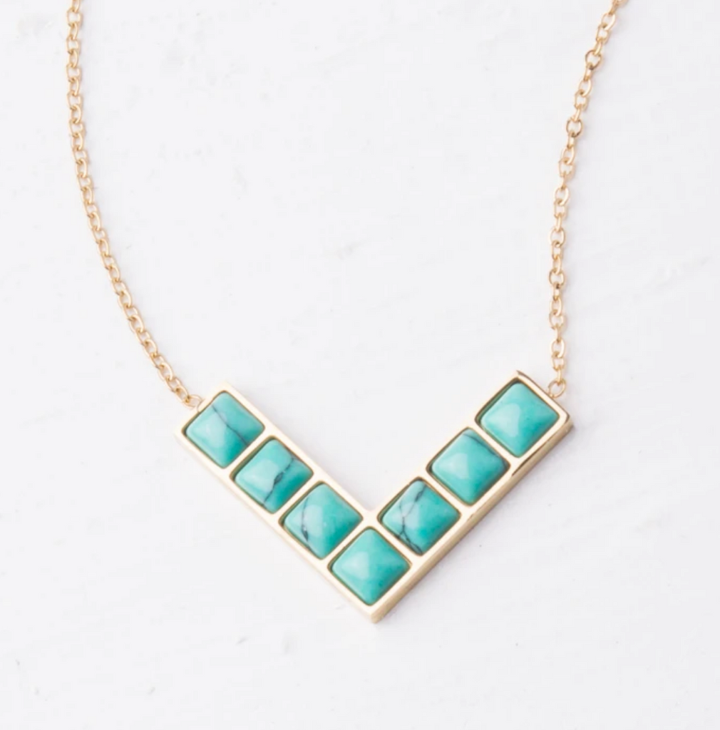 Turquoise V Gold Pendant Necklace, Give freedom & create careers for exploited girls & women!