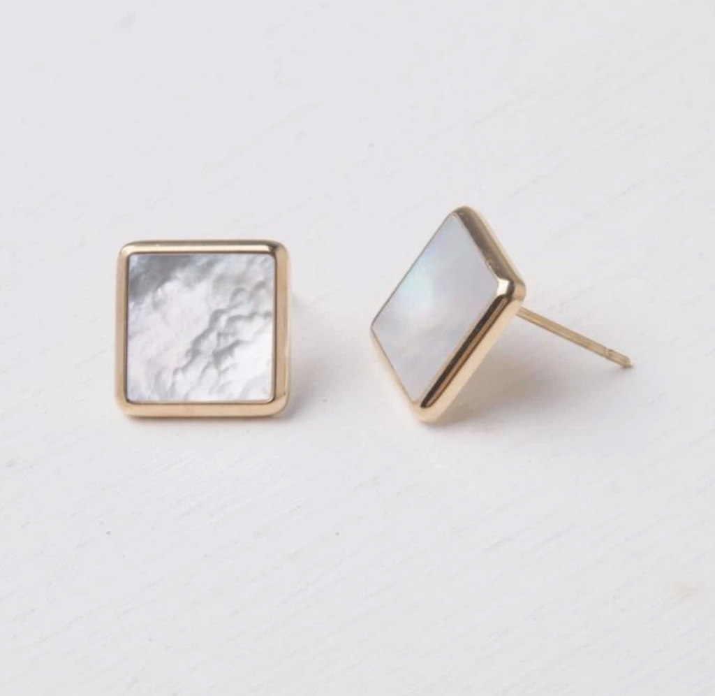 Mother of Pearl & Gold Stud Earrings, Give freedom & create careers for exploited girls & women!