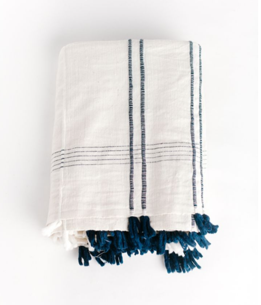 Hand woven Striped Ethiopian Cotton Tablecloth (Navy or Grey) - Eco-Friendly, Fair Trade
