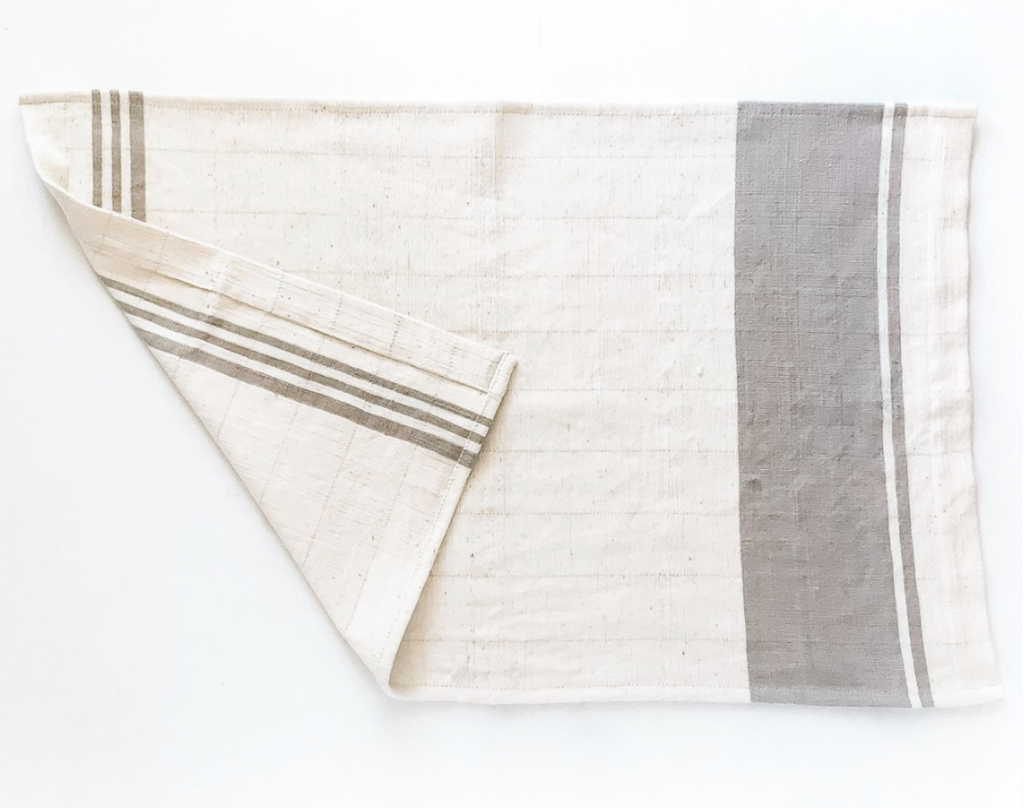 2 Hand Woven Tea Towels (Beige, Navy, Grey)- Eco-Friendly, Fair Trade