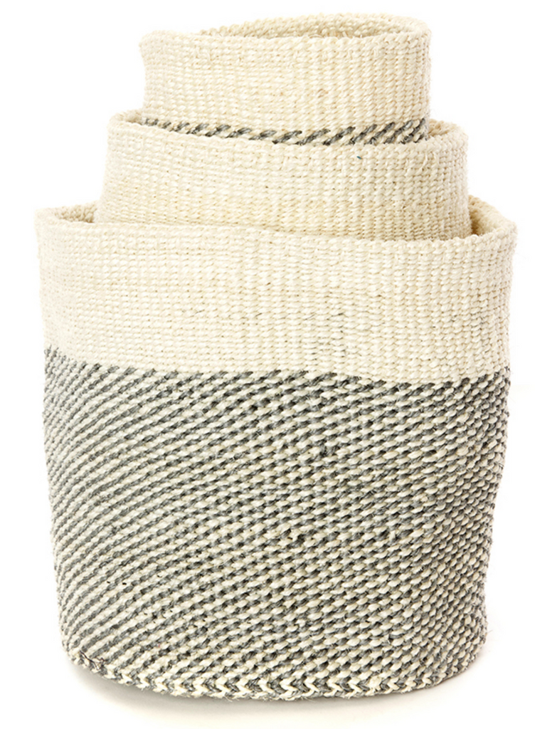 Three Handwoven Grey & Cream Sisal Nesting Baskets, Kenya, Fair Trade