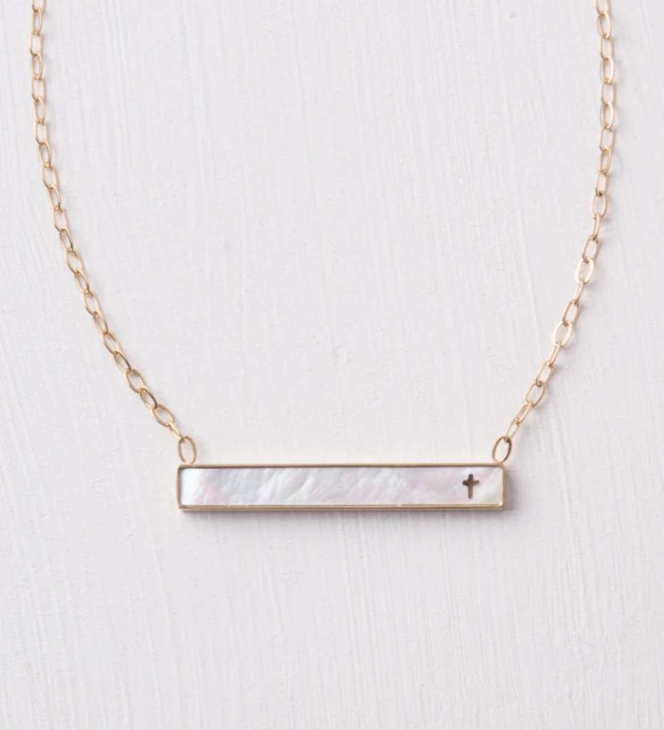 Mother of Pearl Cross Bar Necklace- Give Freedom To Women & Girls