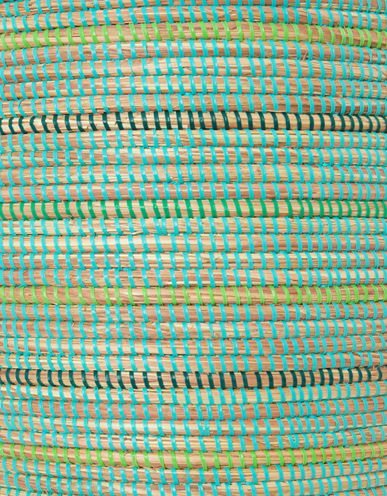 Large Handwoven Green Striped Hamper Decorative Storage Basket - Fair Trade, Eco-Friendly