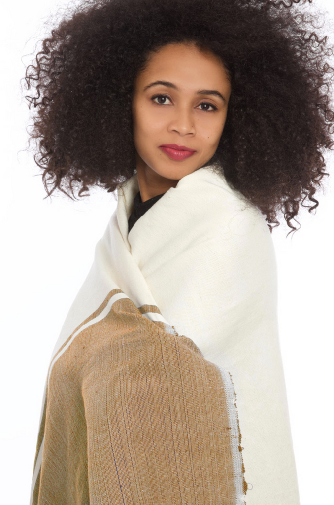 Ethiopian Blue & Cream Cotton Blanket or Tablecloth, Fair Trade, Employs Artisans, Eco-Friendly