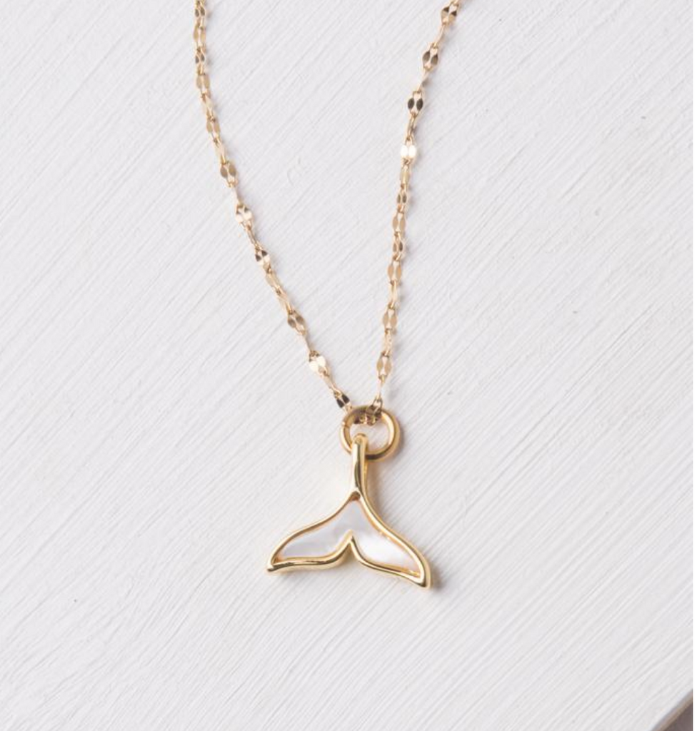 Gold Fin Necklace with mother of pearl, Give freedom to exploited girls & women!