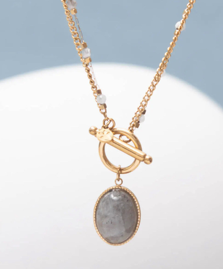 Labradorite Stone Double Chain Gold Necklace- Give Freedom To Girls & Women