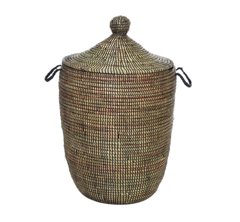 Handwoven Dark Brown Hamper Basket, Fair Trade, Eco-Friendly