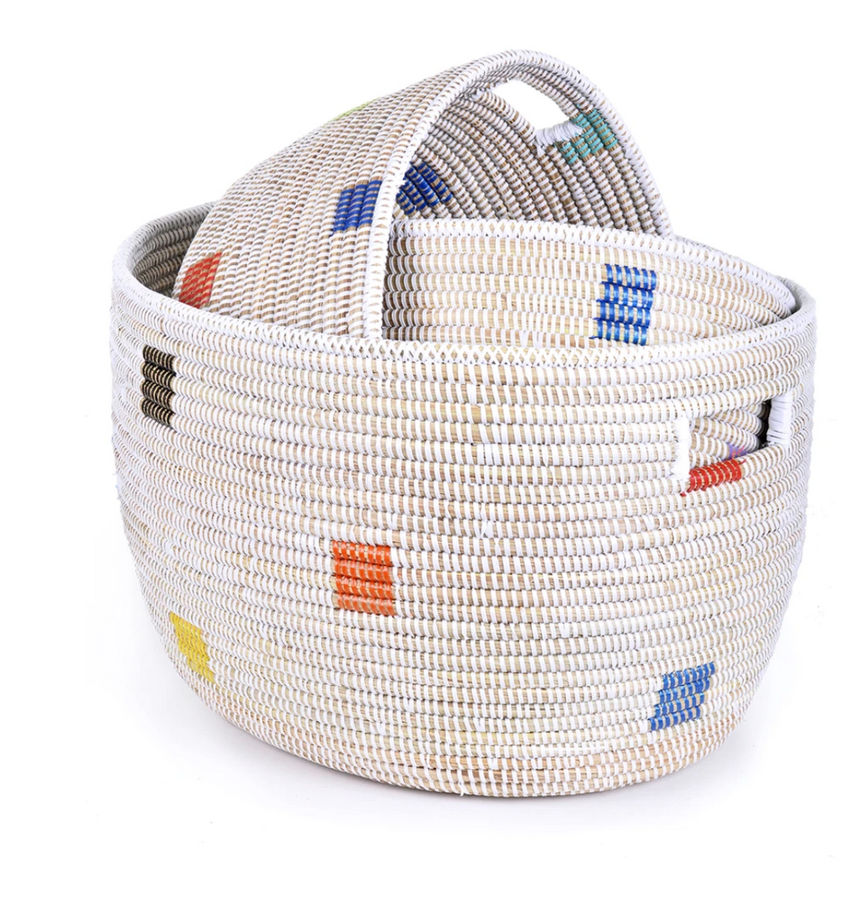 Set of Three Hand Woven Colorful Squares Nesting Baskets, Fair Trade