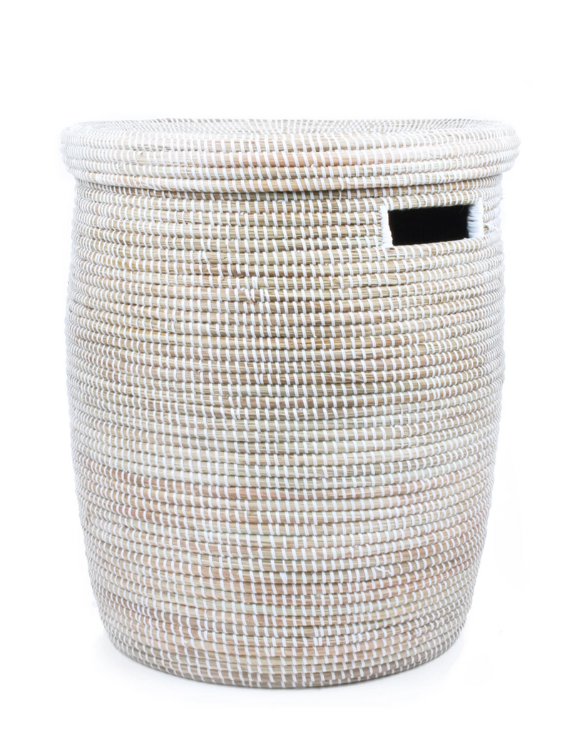 Hand Woven White Hamper Laundry Storage Basket, Fair Trade,Senegal