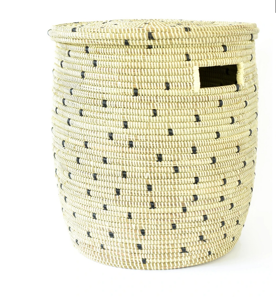 Checkered Cream Hamper or Storage Basket - Fair Trade-Eco-Friendly- Handmade