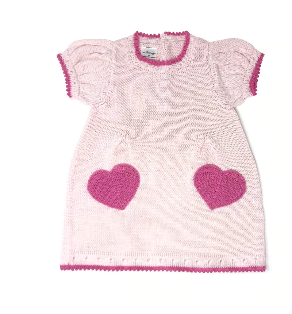 Hand Knit Baby / Toddler Valentines Pink Heart Dress, Fair Trade