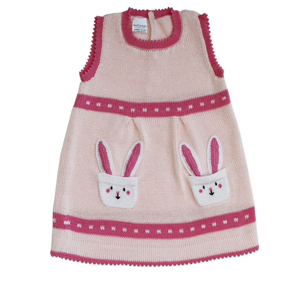 Hand Knit Pink Easter Dress With Bunnies, Baby / Toddler, Fair Trade