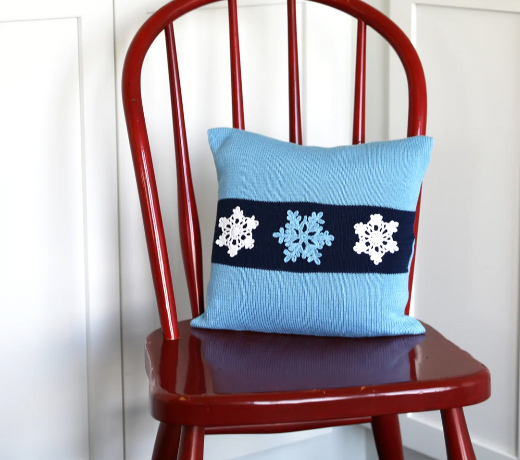 12x12 Hand Knit Blue Snowflake Decorative Pillow, Fair Trade, Armenia