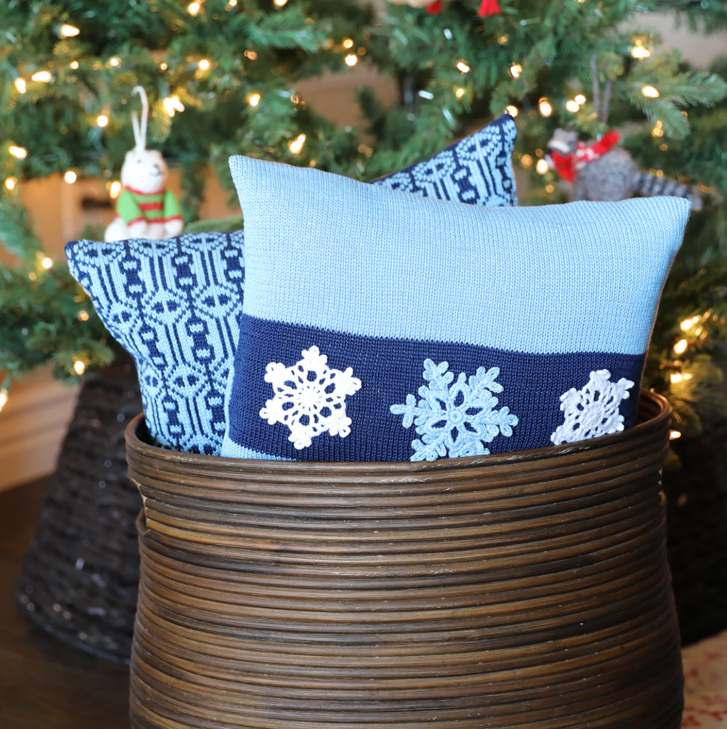 12x12 Hand Knit Blue Snowflake Decorative Pillow, Fair Trade, Armenia