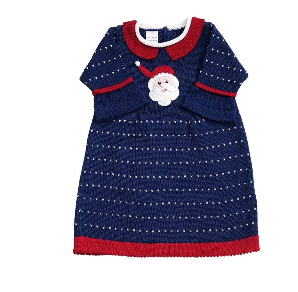 Hand Knit Baby Christmas Dress, Blue Santa, Fair Trade, Armenia