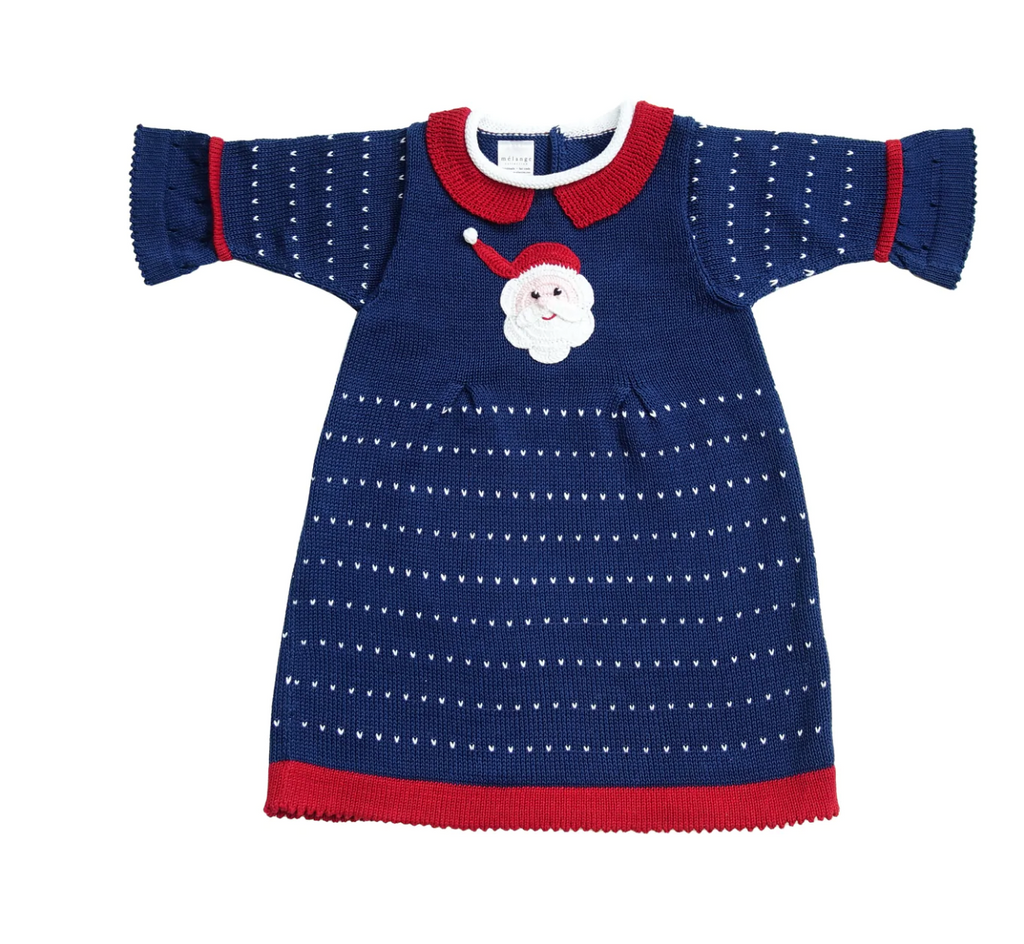 Hand Knit Baby Christmas Dress, Blue Santa, Fair Trade, Armenia