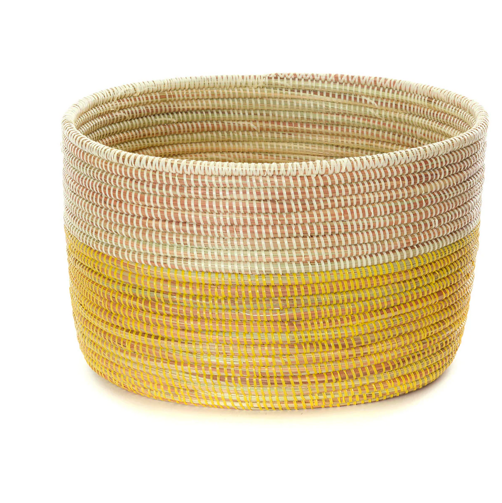 Handwoven Yellow Knitting Storage Basket, African Cattail, Fair Trade, Senegal
