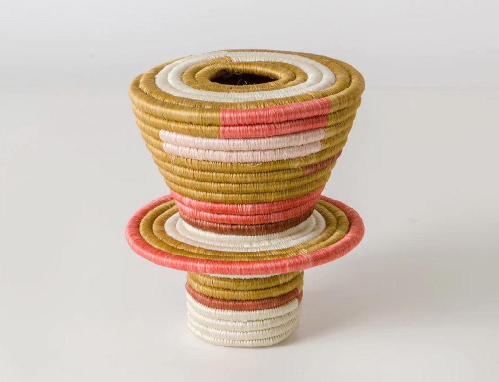 Handwoven Grass Pendant Lamp, Saffron & Peach, Fair Trade made in Rwanda