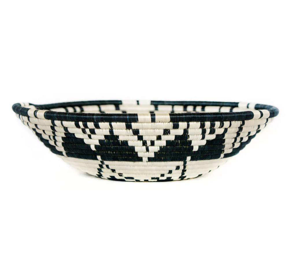 Handwoven 14" Extra Large Black & White Decorative Basket Bowl- Fair trade, Rwanda