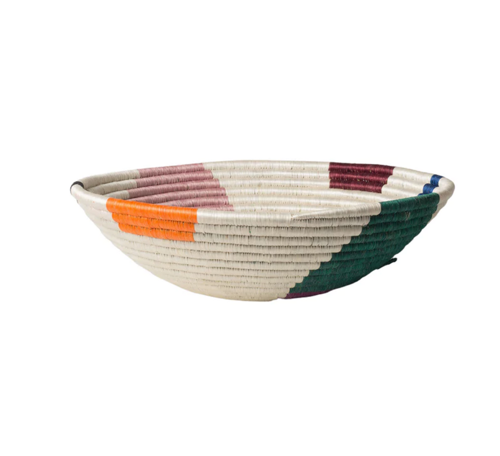 14" Extra Large Handwoven, Colorful Round Basket Bowl- Fair Trade, Rwanda