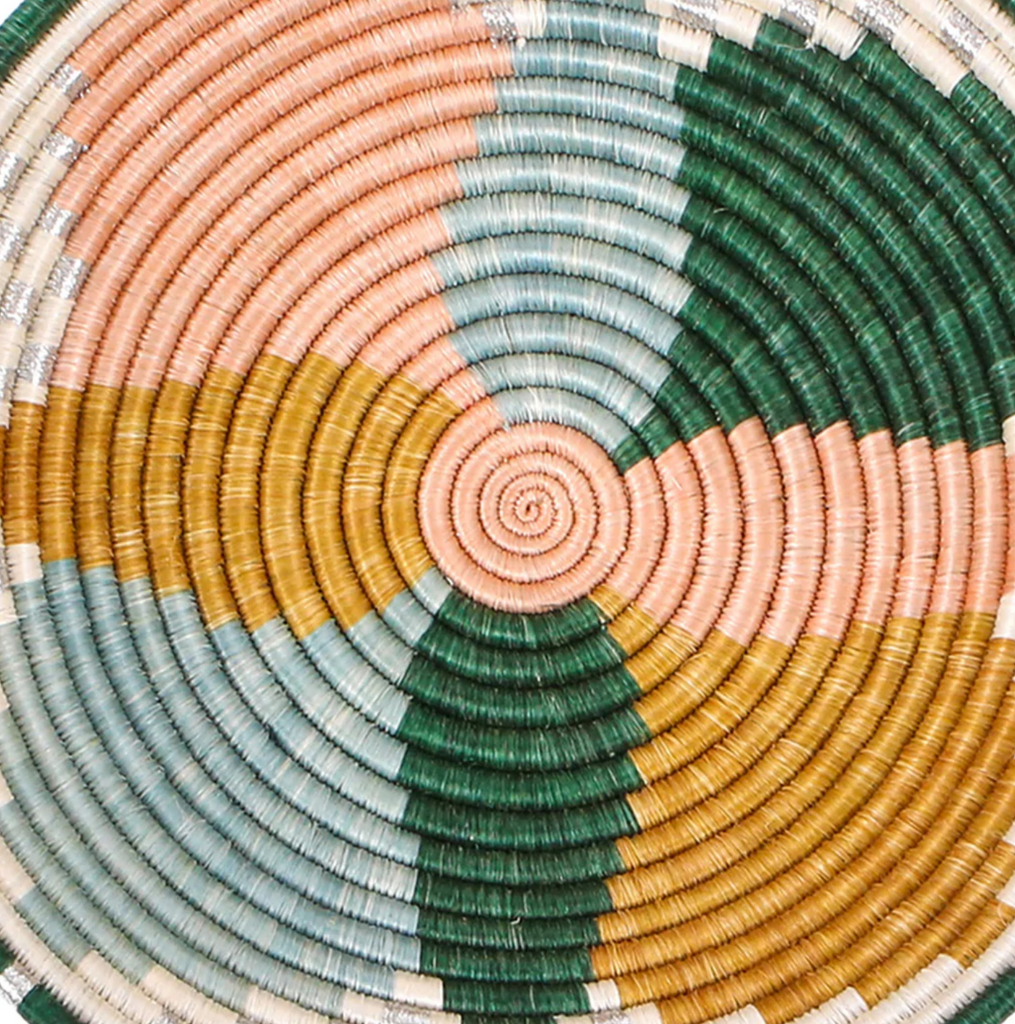 14" Extra Large Handwoven, Pastel Colored Round Basket Bowl- Fair Trade, Rwanda