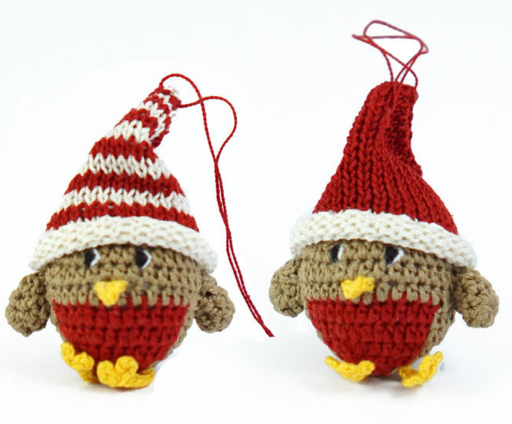 Set of 6 Hand Crocheted Robin Ornaments- Fair Trade, Armenia