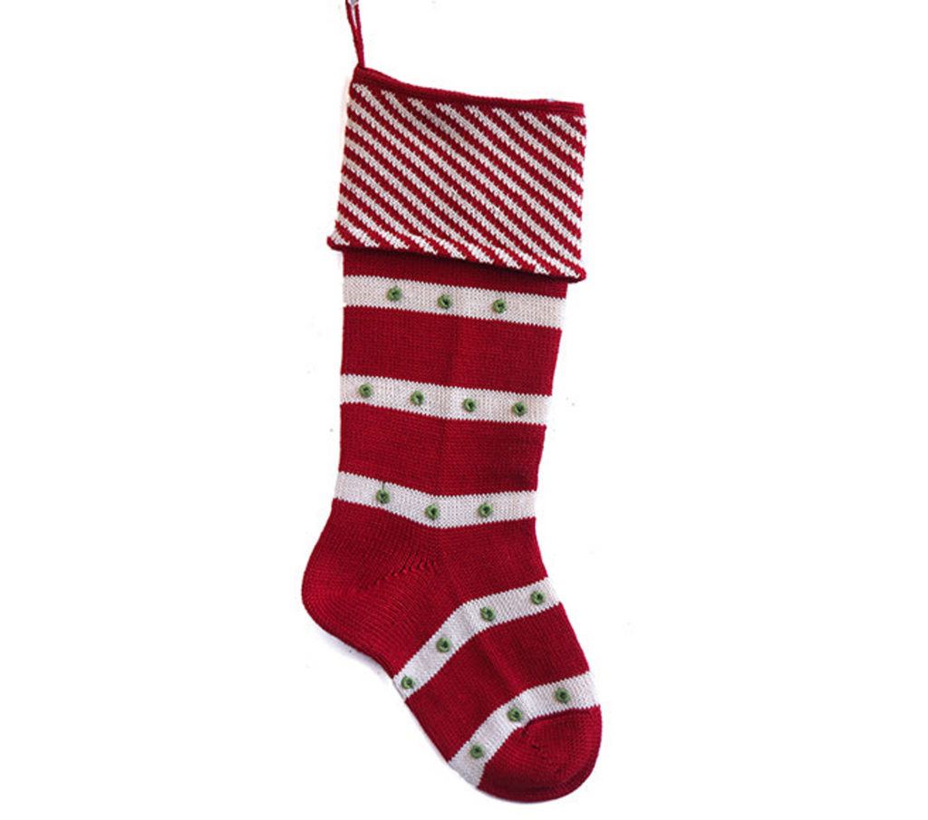 Hand Knit Red Striped Christmas Stocking, Fair Trade, Armenia