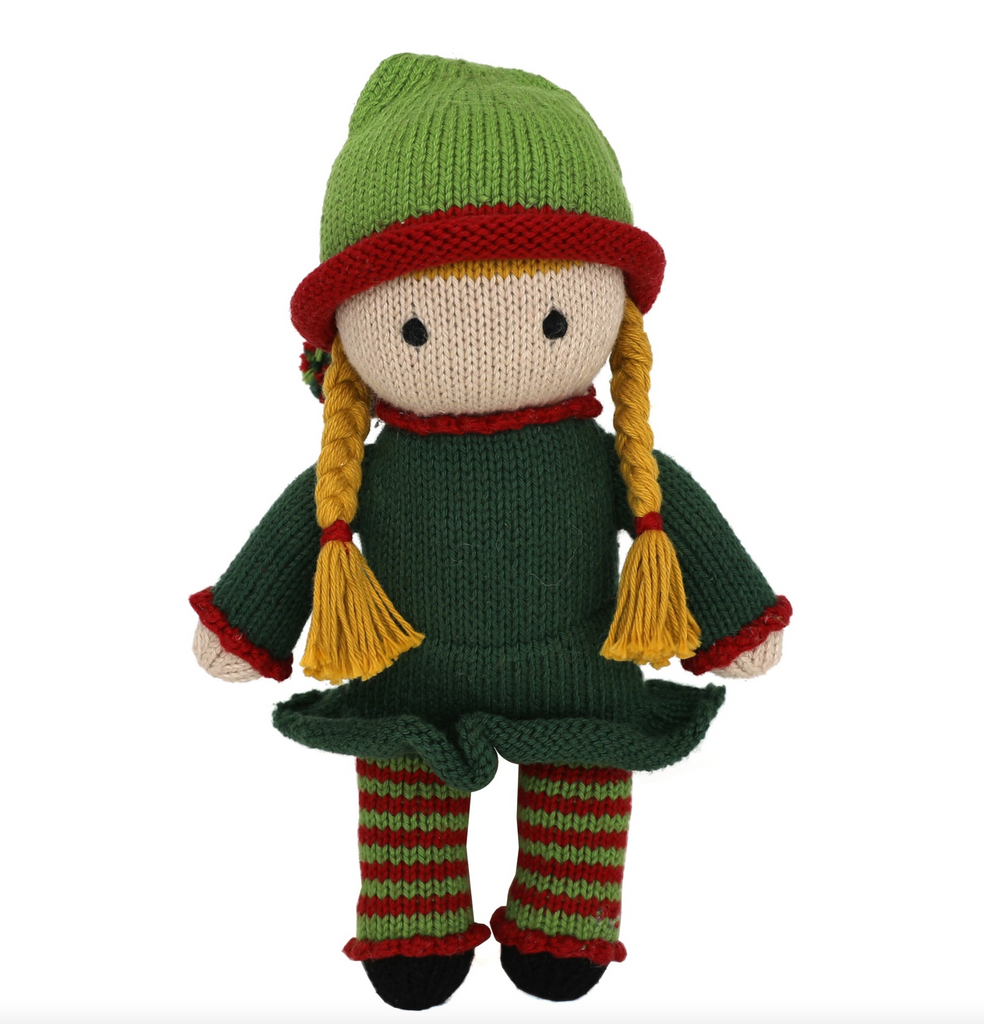 Hand Knit Christmas Girl Elf Doll, Fair Trade, Peru