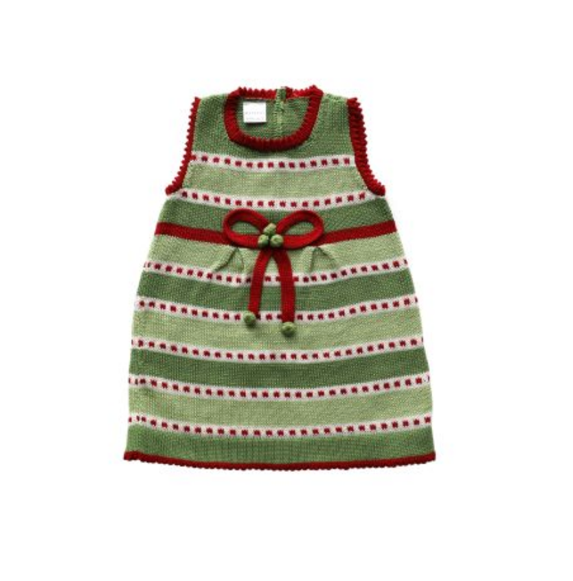 Hand Knit Baby Christmas Dress with Green Stripes, Fair Trade, Armenia