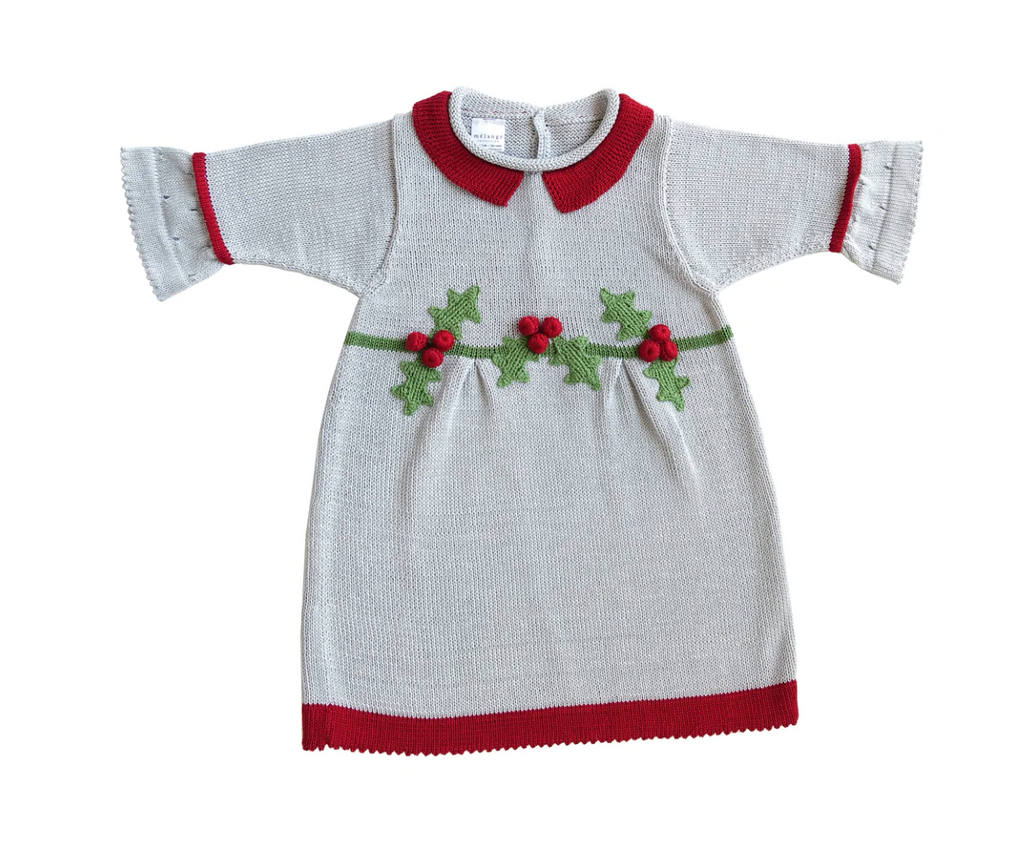 Hand Knit Baby / Toddler Christmas Holly Dress,  Fair Trade