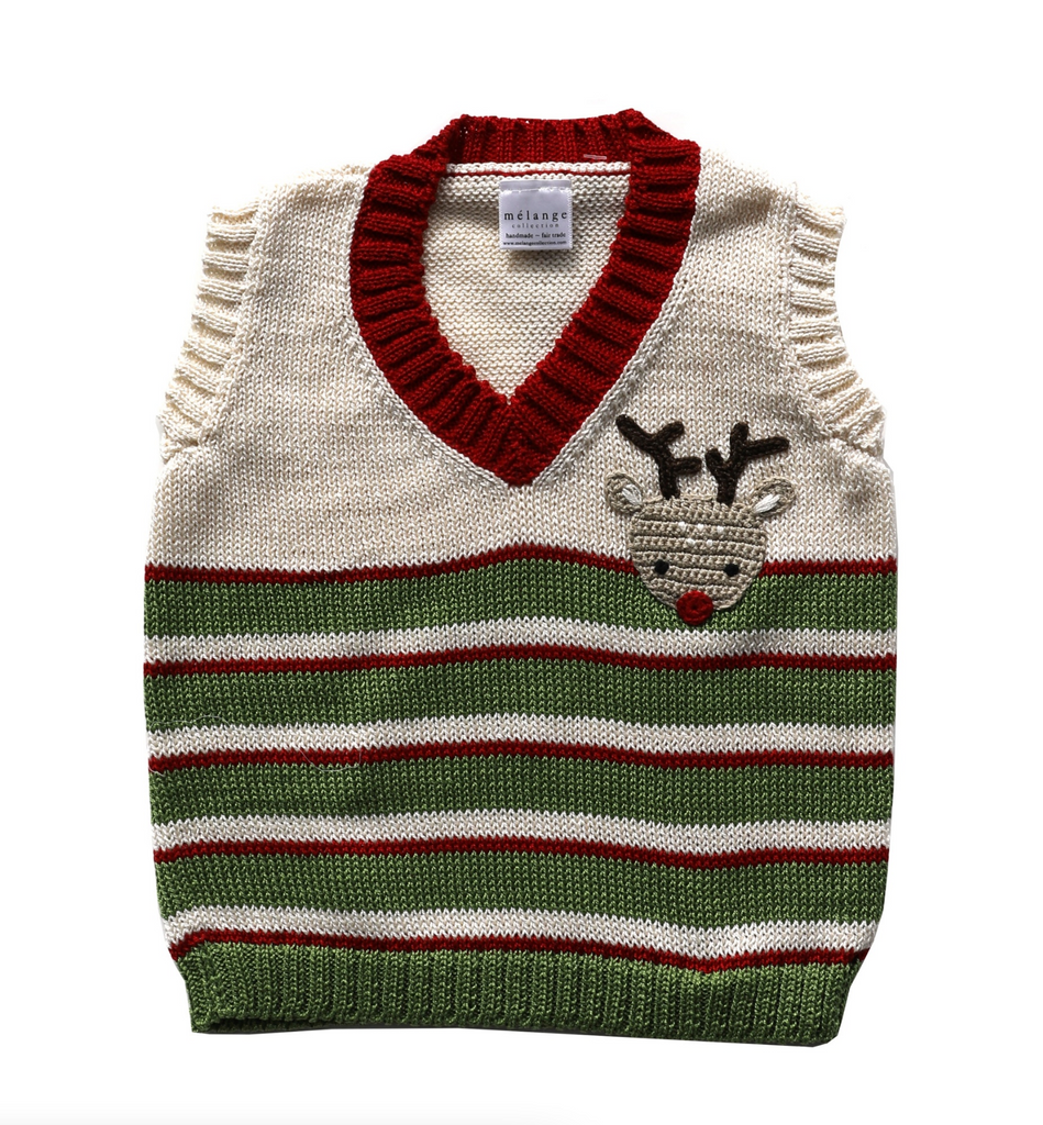 Hand Knit Baby Toddler Christmas Vest with Reindeer, Fair Trade, Armenia