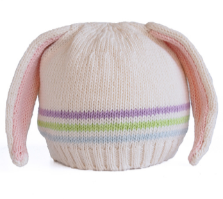 Handmade Knit Pink Baby/ Toddler Bunny Ear Hat with Stripes- Fair Trade