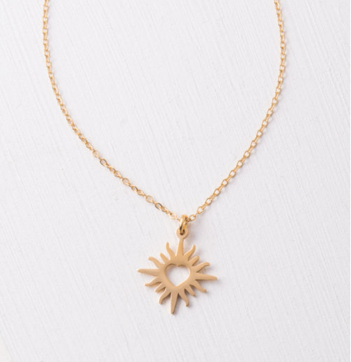 Gold Heart Sun Pendant Necklace, Give freedom to exploited girls & women!