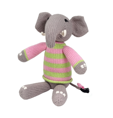 Hand Knit Cotton Elephant Stuffed Animal  - Support Fair Trade for Artisans