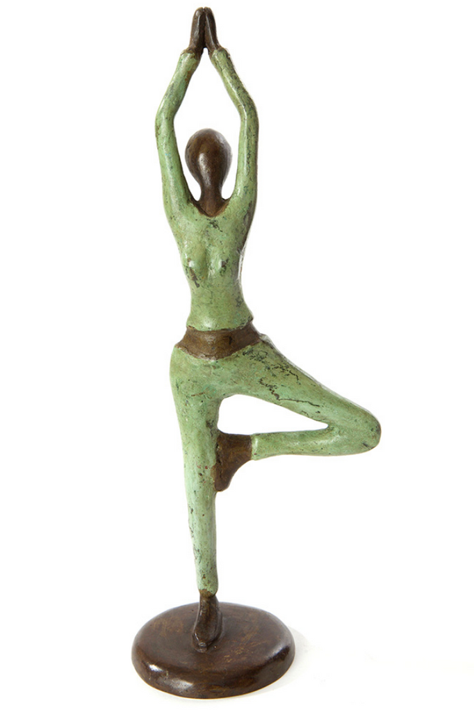 Bronze Sculpture of Woman doing Yoga Tree Pose, Fair Trade from Burkina Faso