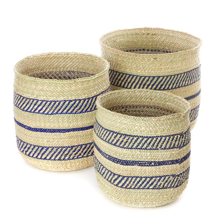 Handwoven Grass Storage Baskets, Blue Accents, Fair Trade from Tanzania