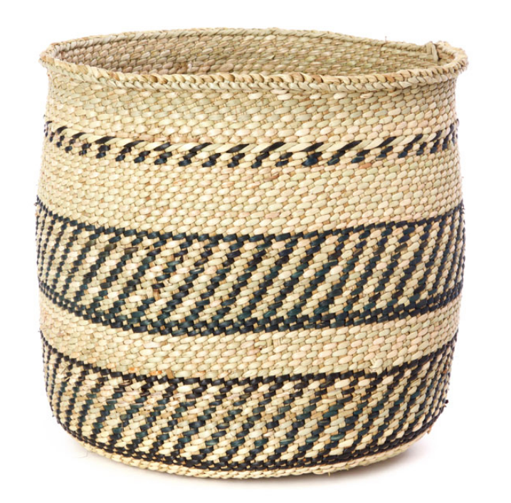 Handwoven Natural Grass Storage Baskets, Black Accents, Fair Trade from Tanzania