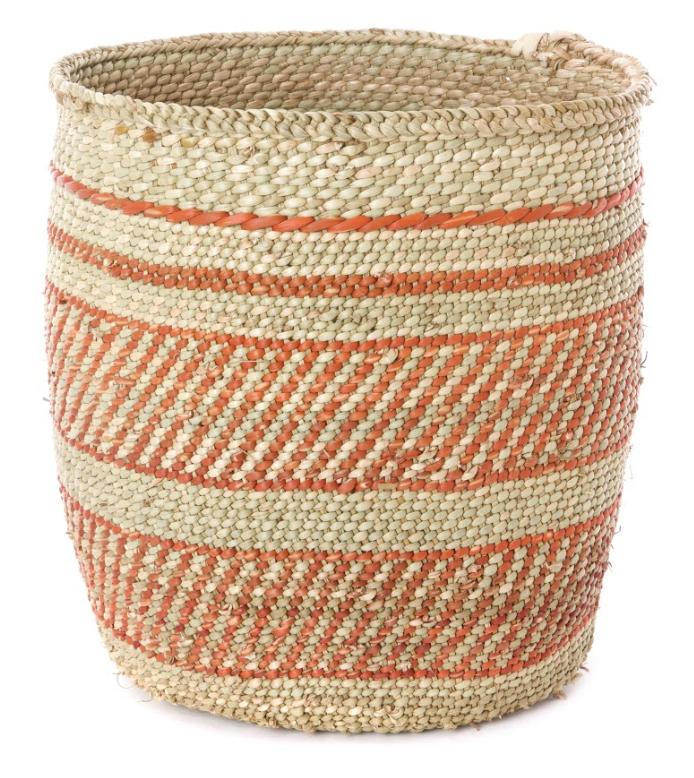 Handwoven Natural Grass Storage Baskets, Rust/Orange Accents, Fair Trade from Tanzania
