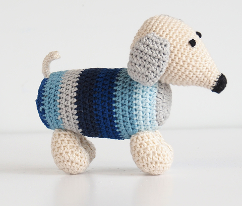 Set of 2- Hand Crocheted Dachshund Dogs (blues or pinks) Support Fair Trade for Artisans - Give Back Goods