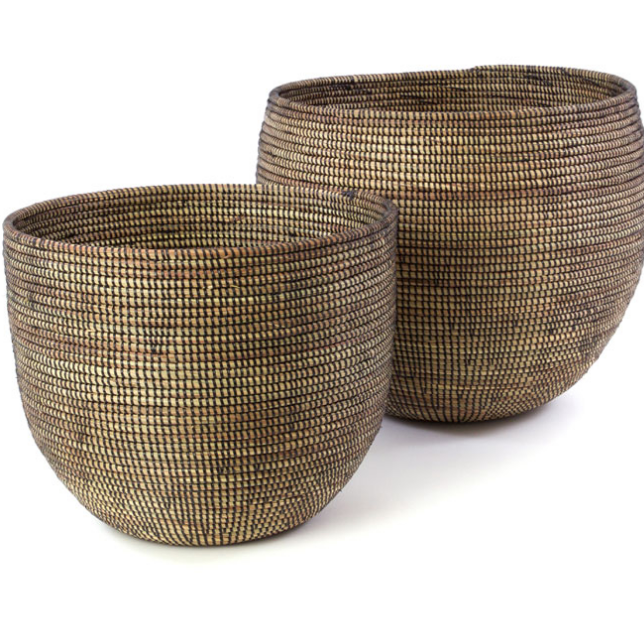 Set of Two Handwoven Cattail Nesting Baskets (White or Brown), Fair Trade - Give Back Goods