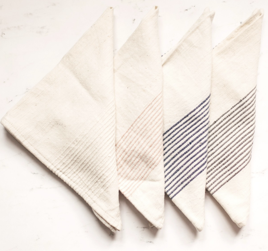 Set of 4- Hand Woven Ethiopian Cotton Dinner Napkins- Riviera- Eco-Friendly, Fair Trade - Give Back Goods
